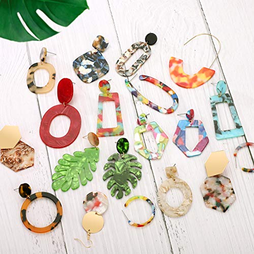 25 Pairs Acrylic Resin Statement Earrings Set for Women Mottled Hoop Fashion Drop Dangle Jewelry Hypoallergenic for Sensitive Ears - style: Warm