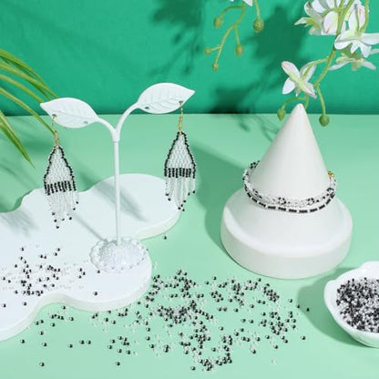PH PandaHall 7000PCS Glass Seed Beads 2 Colors 10/0 Round Mini Spacer Beads 2.3mm Half Plated Color Lined Seed Bead Transparent White Black Pony Bead for Friendship Bracelet Jewelry Making Necklaces