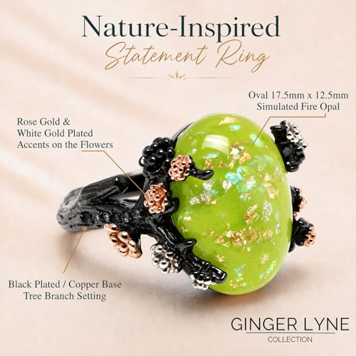 Henrietta Gothic Opal Ring for Women, Fantasy Promise Ring by Ginger Lyne | Simulated White Fire Opal, Cubic Zirconia Black Rose Gold Plated Bold Jewelry Statement Piece For Engagements, Gifts & Events - color: Green-Gold