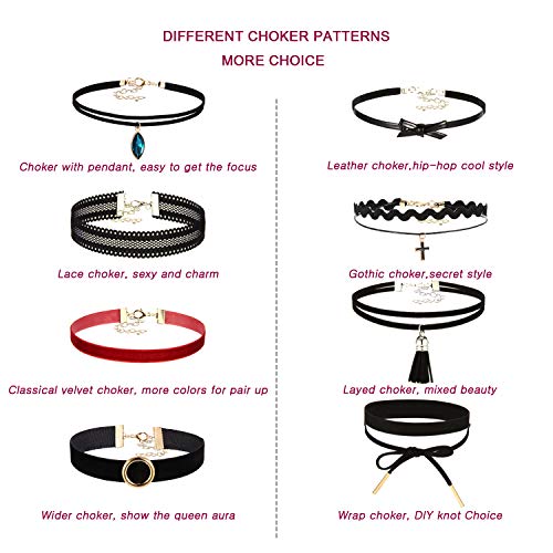 K&Q 52 PCS Choker Necklace, Classic Gothic Black Cute Lace Velvet Collar Choker Necklace Set