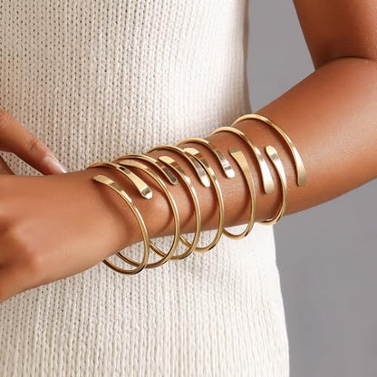 Gold Bangles for Women, 12 Pcs Boho Stackable Bracelets Multi Layer Textured Chunky Bracelets Jewelry Set for Women - color: 6 pcs gold bangles