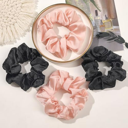 Hair Scrunchies for Women - Hair Ties No Damage Both for Thick Hair or Thin Hair Curl Hair No Crease Scrunchies Ponytail Holder No Hurt Your Hair - color: Black Brown Light pink Gray