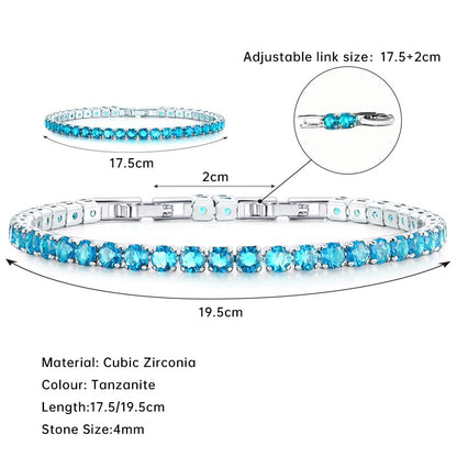 HEEYA Birthstone Silver/Gold Plated Tennis Bracelets, Adjustable 4mm CZ Tennis Bracelets for Women, Fashion Jewelry Wedding Gift Size 6.8 inch+1 inch Extender - color: 03 March Aquamarine