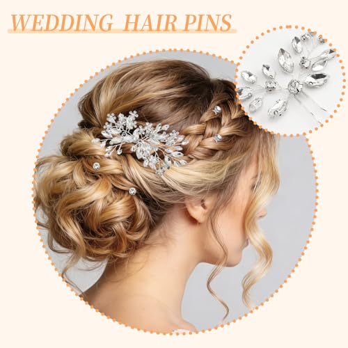 10 Pieces Crystal Bride Hair Accessories and Earrings.Sliver Wedding Hair Pins with Rhinestones for Bride Bridesmaids Women Girls. - color: Style6