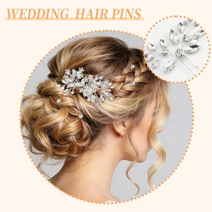 10 Pieces Crystal Bride Hair Accessories and Earrings.Sliver Wedding Hair Pins with Rhinestones for Bride Bridesmaids Women Girls. - color: Style6