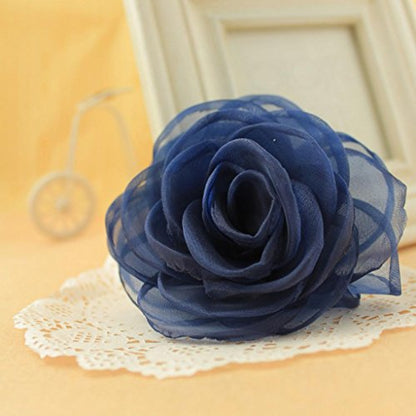Rose Flower Hair Clips, Brooches, and Pins with Blue Accent | Versatile Floral Accessories for Women - color: Blue