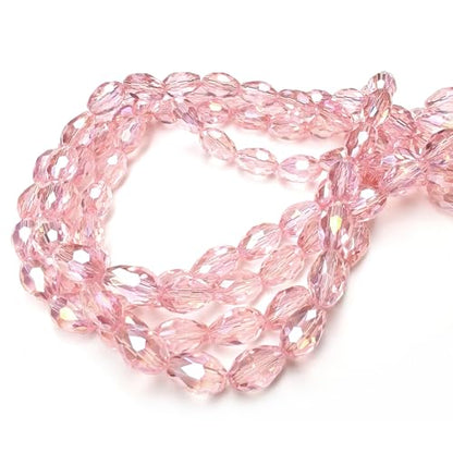 8x12mm Teardrop Glass Beads for Jewelry Making, Vertical Hole Faceted Crystal Prism Beads for Pendants Bracelet Necklace Earring, Light Pink 100pcs - color: Light Pink