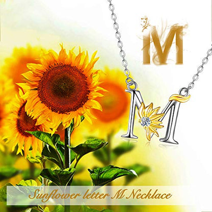 POPLYKE Initial Sunflower Necklace for Women 925 Sterling Sliver Sunflower Pendant Necklace Letter Initial Pendant Chain - style: Sunflower M