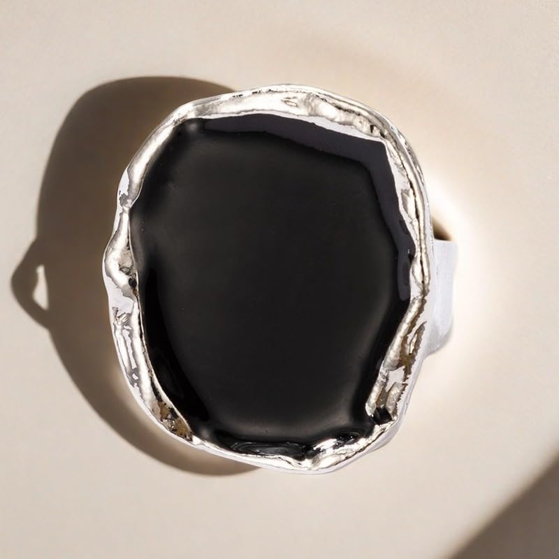 Black Rings for Women Chunky Statement Rings for Women Big Black Stone Ring Large Thick Cocktail Signet Ring Chunky Jewelry - style: 1 - S
