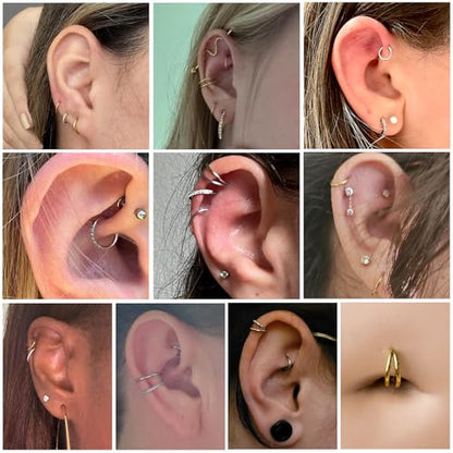 PEAKLINK 3pcs Double Nose Rings Double Nose Hoops 316L Surgical Steel Cartilage Earrings 20G/18G/16G Septum Rings Conch Piercing Helix Lip Rook Daith Tragus Pierxing Jewelry 6mm to 12mm - color: Rainbow