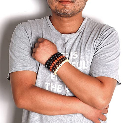5 Pcs Wooden Beaded Bracelet Bangle for Men and Women Elastic - style: B: 10MM