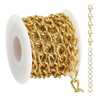 UMAOKANG Gold Chains for Jewelry Making Stainless Steel Twist Cable Chain | 6.6 Feet PVD Gold Plated Bulk Chains Twisted Link Jewelry Chain Roll with Jewelry Supplies Findings - color: Cable (Gold)