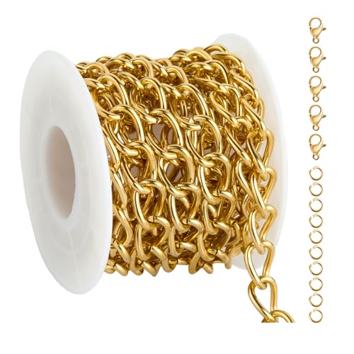 UMAOKANG Gold Chains for Jewelry Making Stainless Steel Twist Cable Chain | 6.6 Feet PVD Gold Plated Bulk Chains Twisted Link Jewelry Chain Roll with Jewelry Supplies Findings - color: Cable (Gold)