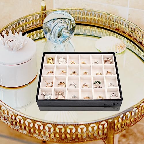 Leather Jewelry Organizer Trays Storage Drawer Display Case | Velvet Liner Stackable for Necklace,Rings and Earring (Black2) - color: Black2
