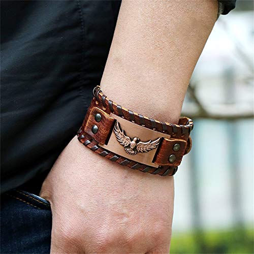 GelConnie Viking Bracelet Punk Leather Cuff Bracelet Gothic Leather Wristband Bracelet with Nordic Amulet Scandinavian Talisman Celtic Pagan Jewelry - color: Black Eagle