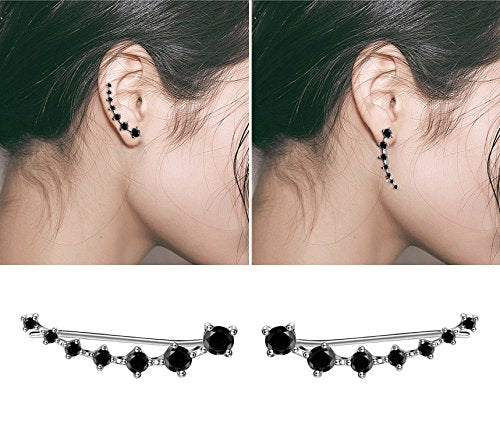 CZ Stud Earrings 925 Sterling Silver 18K Gold Plated Round Cubic Zirconia Hypoallergenic Set - color: Black