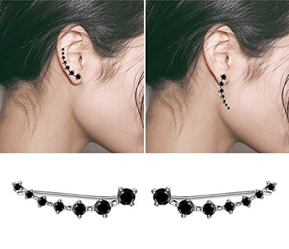 CZ Stud Earrings 925 Sterling Silver 18K Gold Plated Round Cubic Zirconia Hypoallergenic Set - color: Black