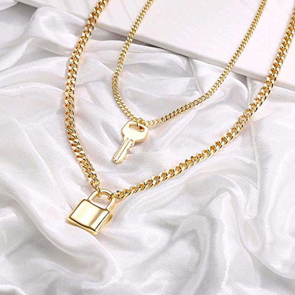Turandoss Dainty Layered Choker Necklace, Handmade Y Pendant Necklace Multilayer Bar Disc Necklace Adjustable Layering Choker Necklaces for Women - style: 2PCS - Key&Lock