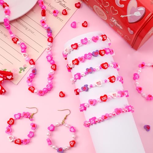 300Pcs Conversation Heart Beads,Valentine's Day Polymer Clay Beads | Conversation Heart Beads Set for Jewelry Making Bracelet Necklace Making - color: Pink Color