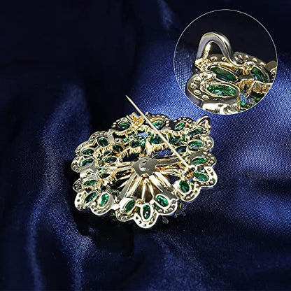 Brooches for Women, Shiny Cubic Zirconia Brooch Pins for Women Fashion Brooch Pin Broach Jewelry Gift - color: Green Peony Flower