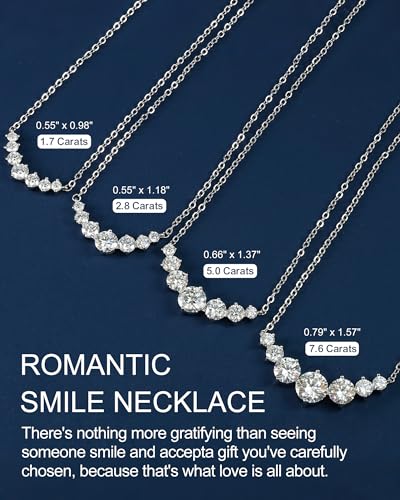7 Stones Moissanite Necklace for Women, 18K Gold Plated Sterling Silver | 2.2-7.6 Carat Smile Moissanite Pendant Necklace, Anniversary Birthday Gifts for Women, Jewelry Gift for Wife Girlfriend