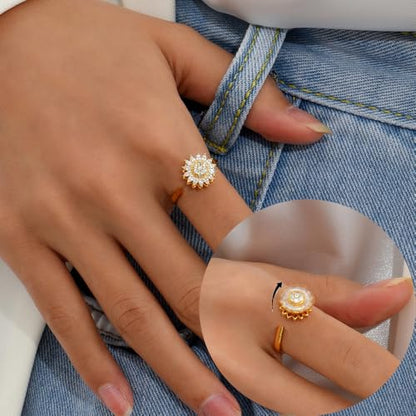 Fidget Rings for Anxiety, Womens Focus Spinner Ring, Discreet Boredom Relieving Ring Stacking Finger Promise Engagement Gift - color: Spinner Ring 5 pcs