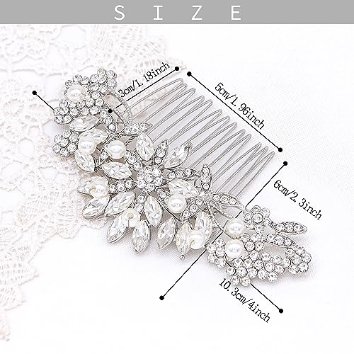 Silver Wedding Hair Comb With Pearls and Crystals Wedding Hair Accessories Bridal Headpiece Or For Parties - color: Silver