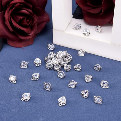 Beadthoven 100pcs Cubic Zirconia Alloy Charms Heart Shaped Platinum Pendants for Jewelry Making Choker Tiny Dangle Accessories - color: Platinum-Heart