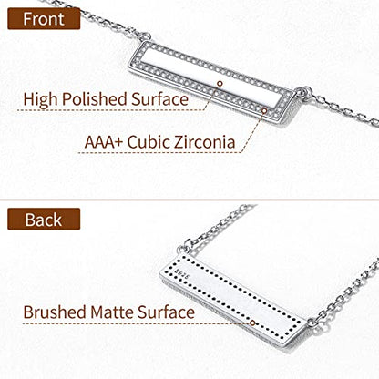 ChicSilver Customizable Vertical Bar Pendant Necklace 925 Sterling Silver Y Necklace Simple Fashion Jewelry Gifts for Women - style: G. Horizontal CZ Bar-Silver Engraving