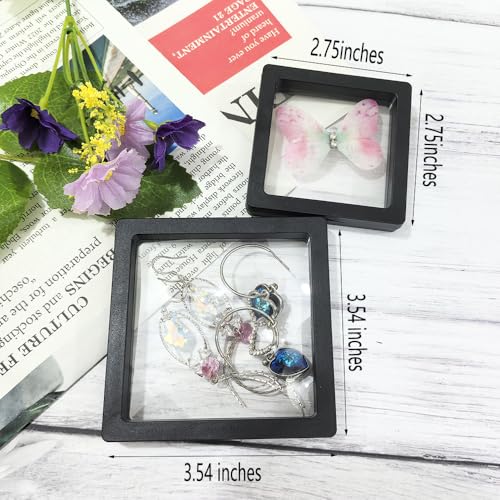 Portable Travel Jewelry Organizer, Black Square Jewelry Display Case, Transparent Window for Coins and Collections (Black, 2.75*2.75*0.51 inches +3.54*3.54*0.51 inches) - size: 2.75*2.75*0.51 inches +3.54*3.54*0.51 inches