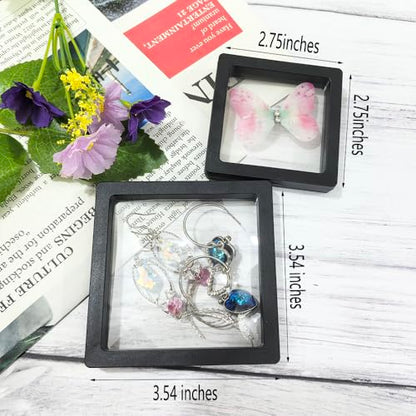 Portable Travel Jewelry Organizer, Black Square Jewelry Display Case, Transparent Window for Coins and Collections (Black, 2.75*2.75*0.51 inches +3.54*3.54*0.51 inches) - size: 2.75*2.75*0.51 inches +3.54*3.54*0.51 inches