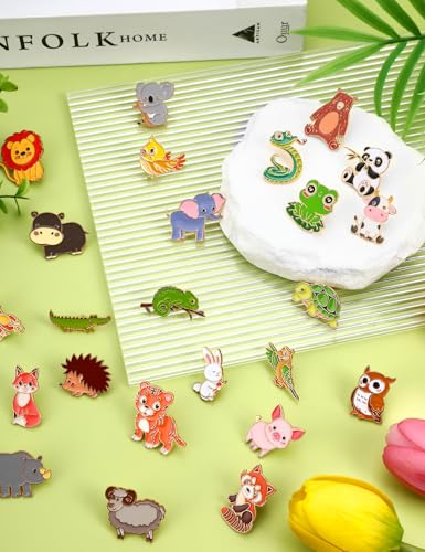 JUNEBRUSHS 28PCS Animals Enamel Pins,Cute Forest Animals Brooches Elephant Panda Tiger Giraffe Lapel Pins for Party Decoration Exchange Gift Backpacks Clothes Bags Hats Accessories - style: Animals Style