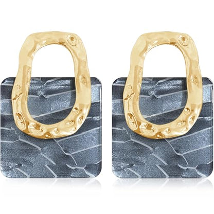 70s 80s Acrylic Hollow Round Geometric Dangle Drop Earrings Retro Square Oval Stud earrings For Women - style: Grey