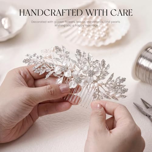 Wedding Hair Pieces, Rhinestone Bridal Hair Accessories | Handmade Gold Hair Comb for Bridesmaids Banquets Balls Formal Events - color: Silver