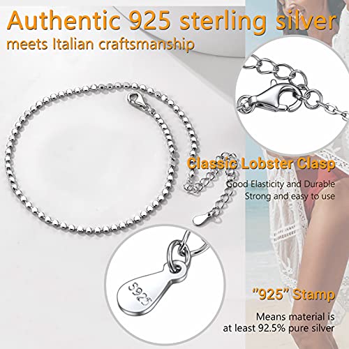PROSILVER 925 Sterling Silver Ankle Bracelets For Women, Stylish Chain Anklets, Summer Beach Jewelry, 8.6-10.6 Inch Adjustable, Come with Box - style: 06 Beaded Anklet-2mm