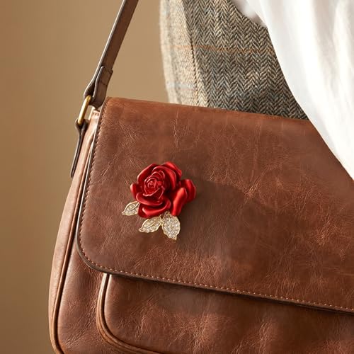 4pcs Rose Brooch, Elegant Red Rhinestone Rose Pin, Crystal Roses Brooches for Women Dress Party Dance Wedding Gift Accessories Jewelry