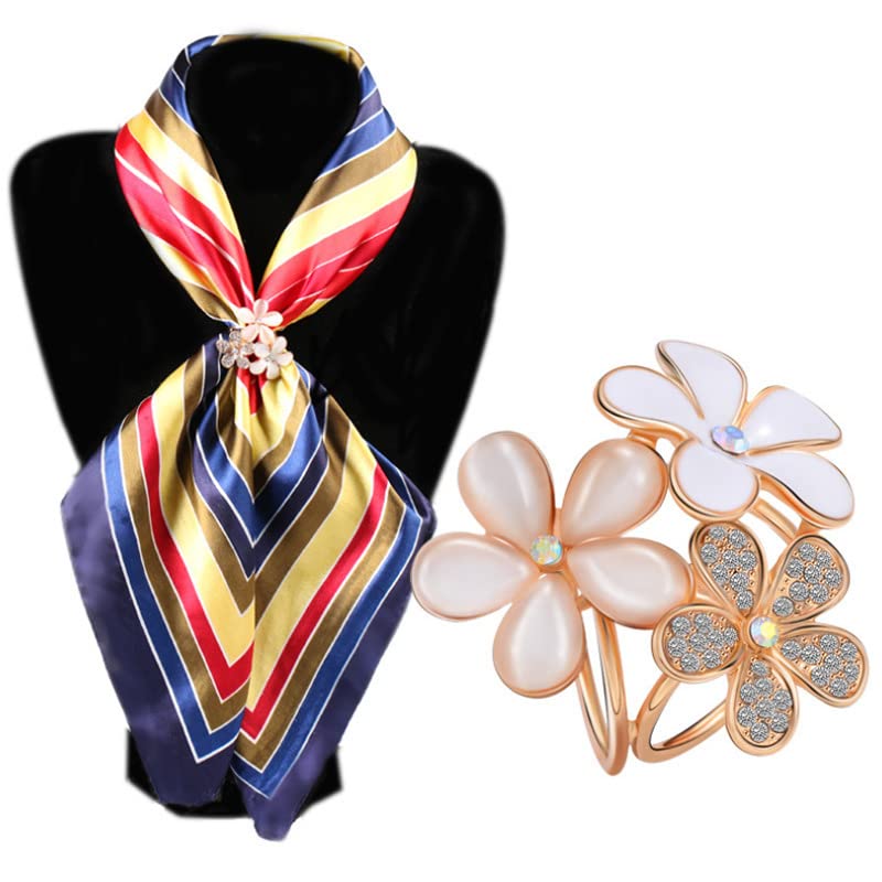 6pcs Women's Flower Faux Pearl Crystal Rhinestone Scarf Ring Buckle Clip