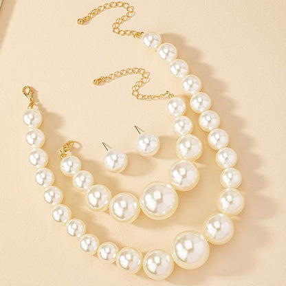 CSIYANJRY99 Pearl Necklace and Earring Set Faux Pearl Jewelry Sets for Women Imitation Beaded Pearl Necklace Bracelet Stud Earrings for Women - color: Silver Chunky Pearl