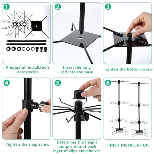 Lemecima 1Pc Rotating Display Stand Jewelry Display Rack with Hooks Metal Earrings Display Stands for Selling Necklace (Black, 3 Tires)