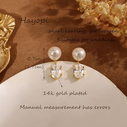 Pearl Earrings for Women:Gold Wedding Dangle Drop Earring Pearl Jewelry | 14K Gold Plated Pearl Drop Earrings for Women,Dainty Wedding Bride Earring Studs,Gold Dangle Drop Earring,Waterproof Jewelry - size: 1 pcs-7