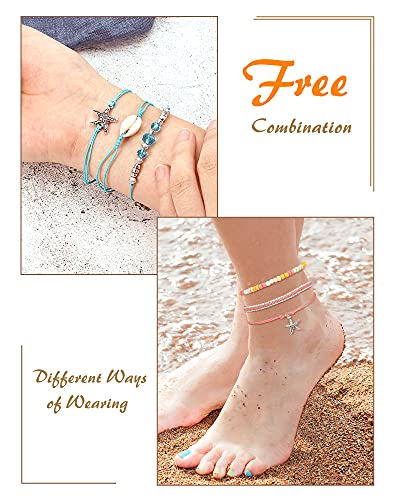 Hicarer 21 PC Surfer Wave Friendship Bracelet Set Waterproof Adjustable Boho Beach String Anklets Bulk, Summer Gift for Women - style: Fresh Style