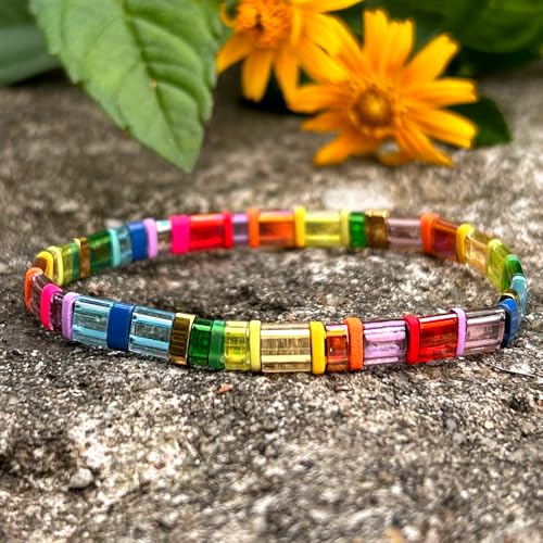 Candy Colorful Tila Flat Beads Bracelets for Women Trendy Unique Friendship Handmade Stackable Christmas Jewelry Gifts - color: glassy