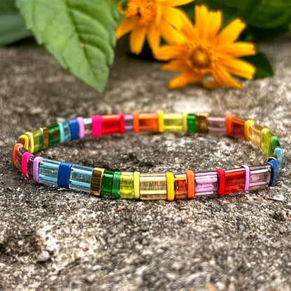 Candy Colorful Tila Flat Beads Bracelets for Women Trendy Unique Friendship Handmade Stackable Christmas Jewelry Gifts - color: glassy