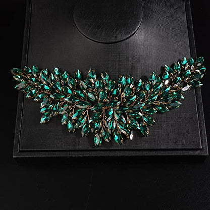 JWICOS Bridal Headband Crystal Wedding Hair Vine Wedding Headpieces for Bride Hair Accessories for Women and Girls (Dark Green) - color: Dark Green