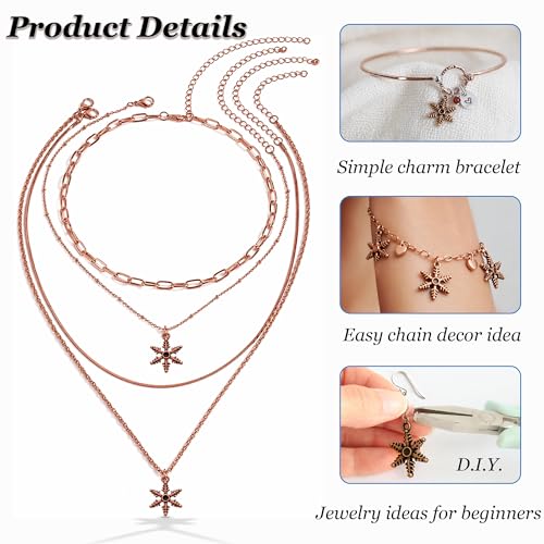 Heather's cf Star Charms for Jewelry Making Silver Tibetan Star Moon Snowflake Pendants Non Tarnish Metal Earring Charm for Bracelets Necklaces Earrings DIY Jewelry Making Supplies - color: Copper Snowflake - 110Pcs