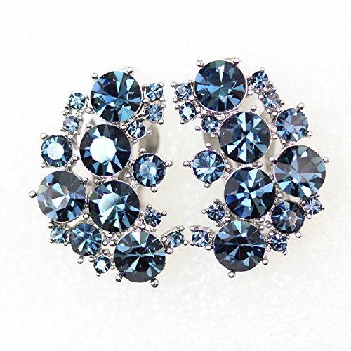 Faship Gorgeous Clip Ons Floral Earrings - color: Navy Blue