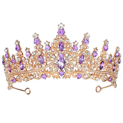 Tiaras and Crowns for Women Crystal Princess Tiaras Rhinestone Queen Crowns For Wedding Bridal Birthday Prom Pageant Party (Tiara 100) - color: Gold Purple