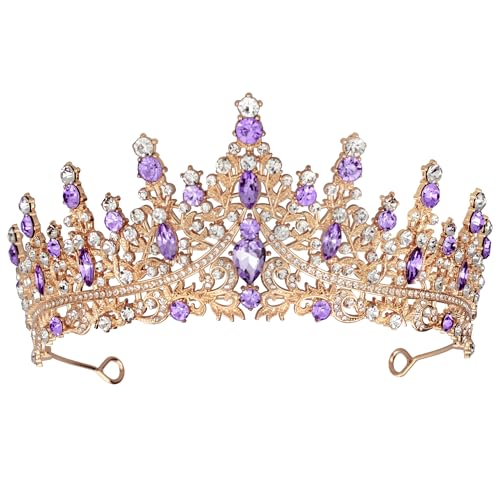 Tiaras and Crowns for Women Crystal Princess Tiaras Rhinestone Queen Crowns For Wedding Bridal Birthday Prom Pageant Party (Tiara 100) - color: Gold Purple