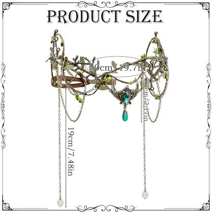 MOSTORY Woodland Elf Crown for Women - Medieval Elf Headpiece with Tassel for Renaissance Renfaire Fae Cosplay Viking Outfit - color: Bronze-green