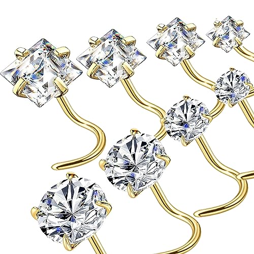 14k Gold Plated 316L Surgical Steel 22g/20g/18g Nose Rings Studs L-Shape Bone Screw Nostril Piercing 1.5mm 2mm 2.5mm 3mm 3.5mm 4.5mm CZ Nose Studs for Women - color: 18g 8pcs S Gold 316L Surgical Steel